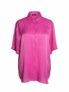 Zara Satin Short-Sleeve Button Down Blouse Size XL